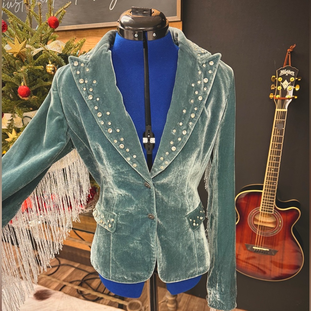 Custom Velvet Rhinestone Fringe Western Blazer Jacket